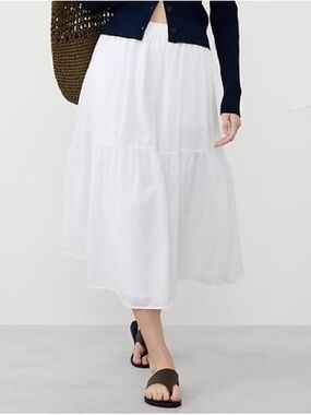 Banana Republic Factory Voile Tiered Midi Skirt in White | XL | EUC